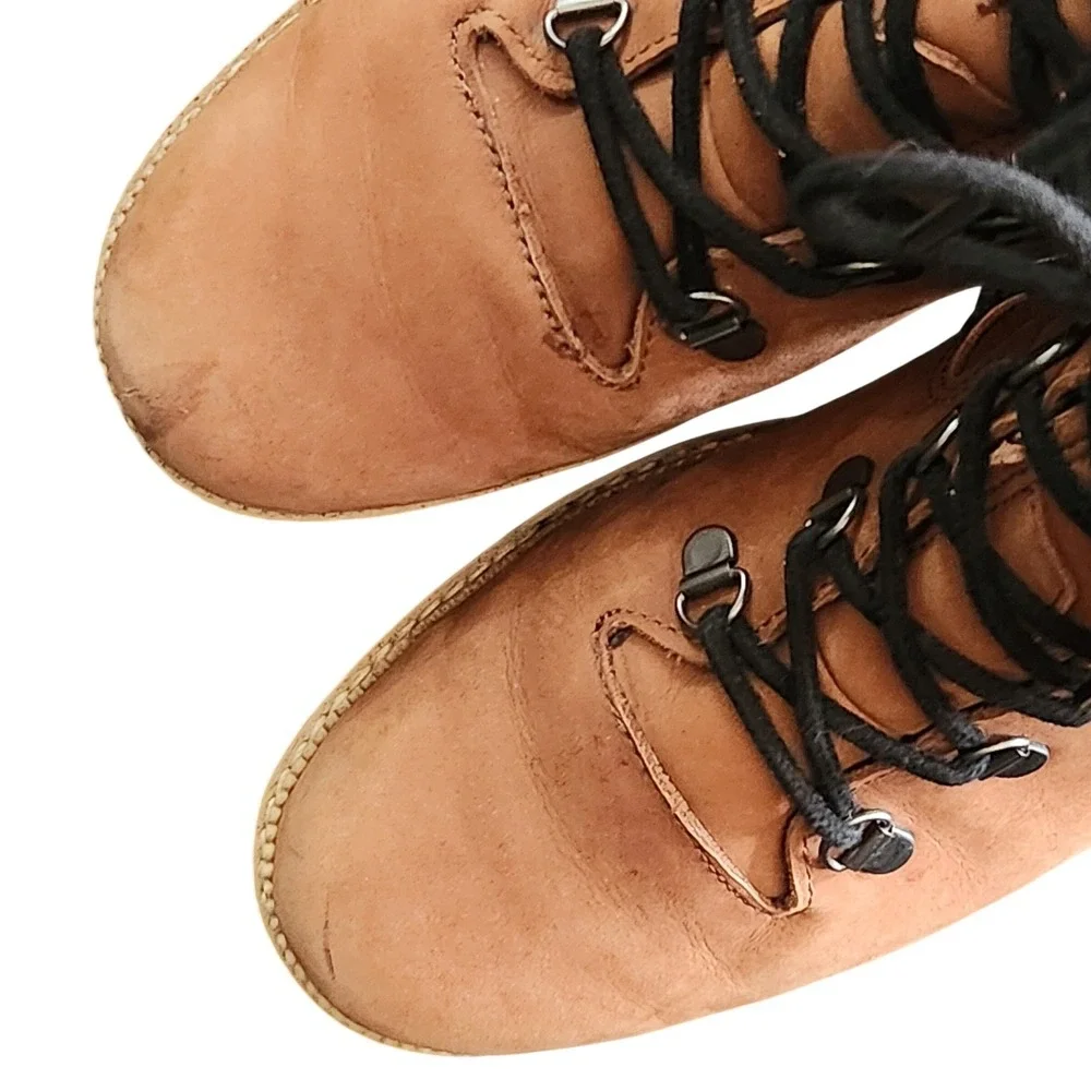 TOMS brown & leopard lace up leather combat ankle boots 9 Gorpcore‎